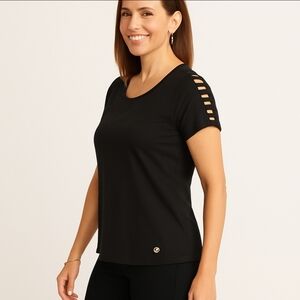 Michael Kors Black Dark Open Slit Sleeve Top Sz 1X